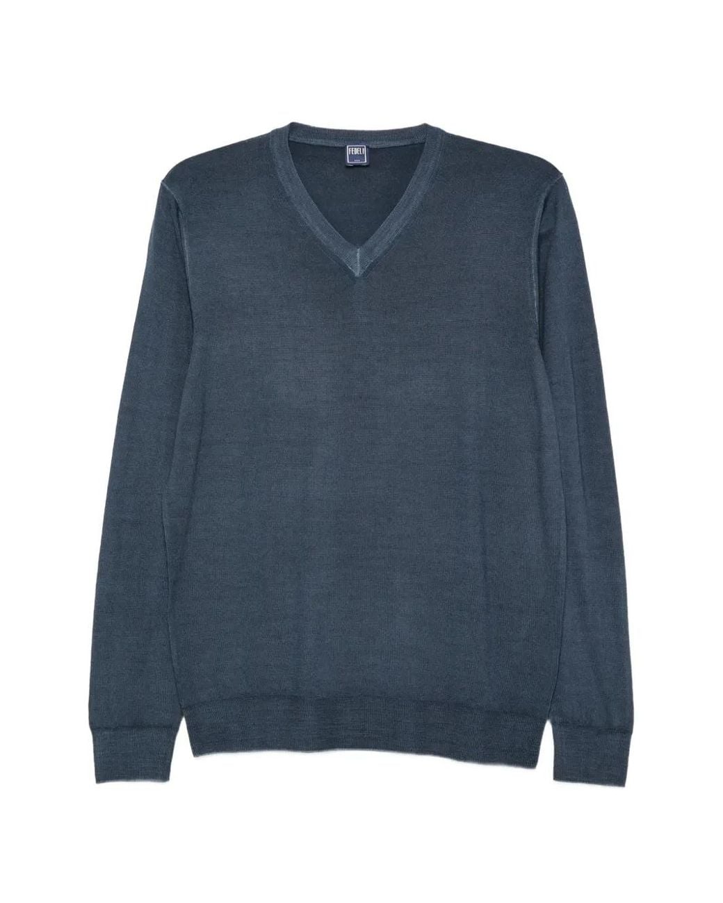 Fedeli Blue V-Neck Sweater for men