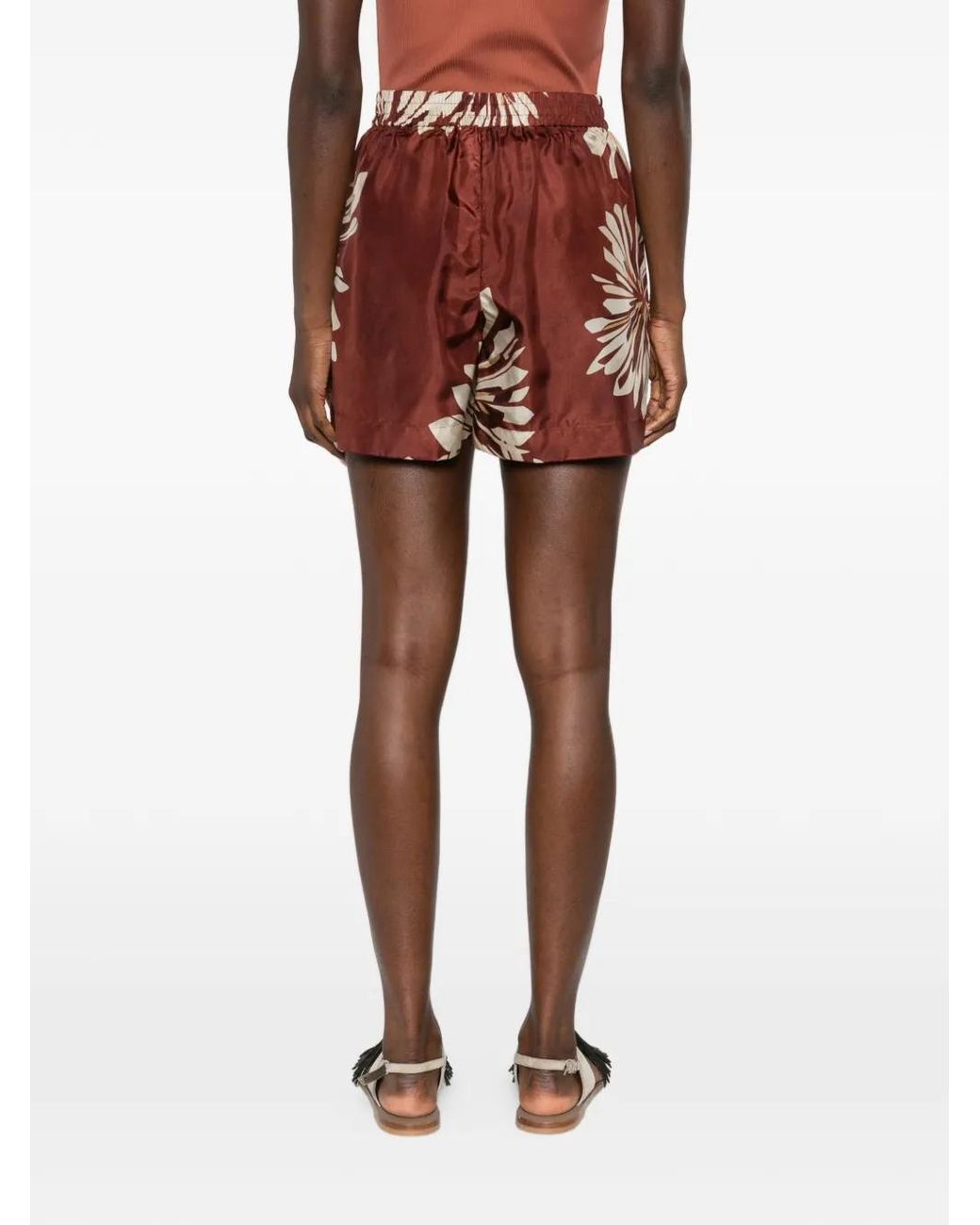 Brunello Cucinelli Red Floral Silk Shorts