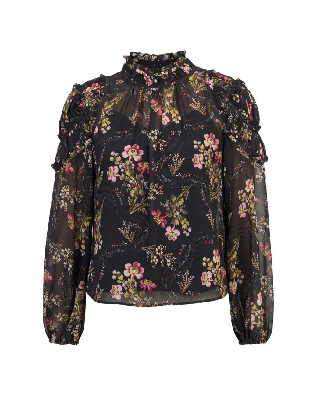 Cinq À Sept Black Josette Love Letter Floral-Print Ruffled Top