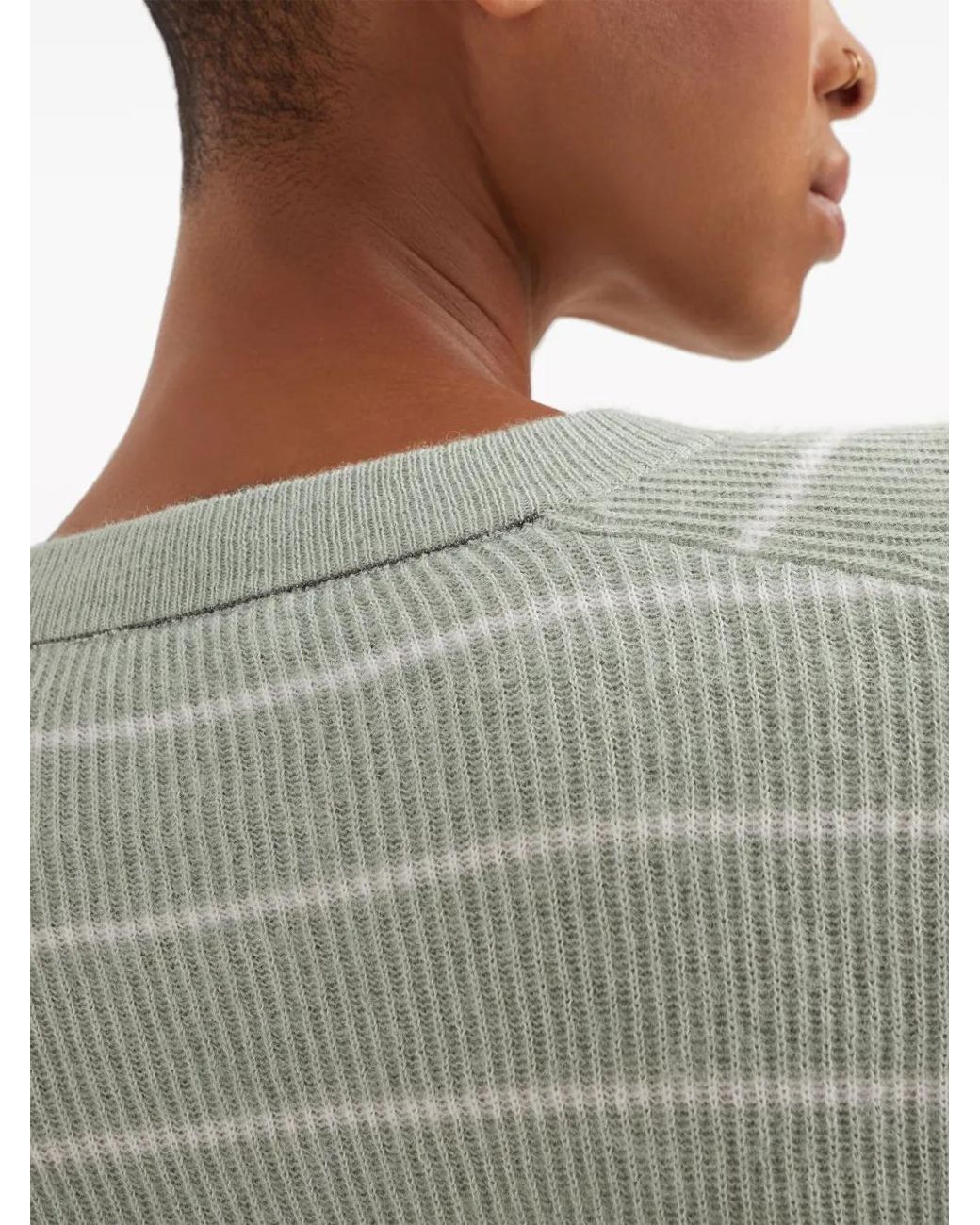 Brunello Cucinelli Gray Striped V-Neck Sweater