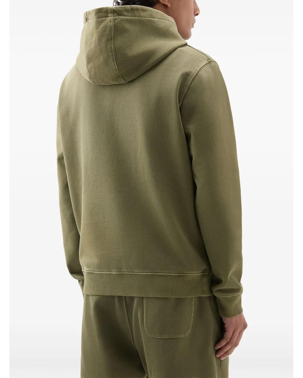 Woolrich Green Logo-Print Cotton Hoodie for men