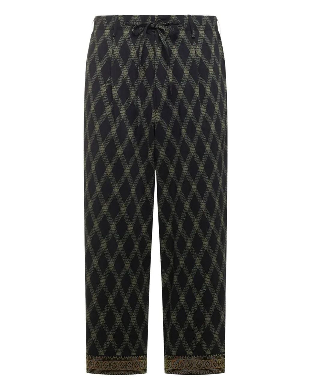 Pierre Louis Mascia Gray Diamond-Pattern Drawstring-Waist Trousers