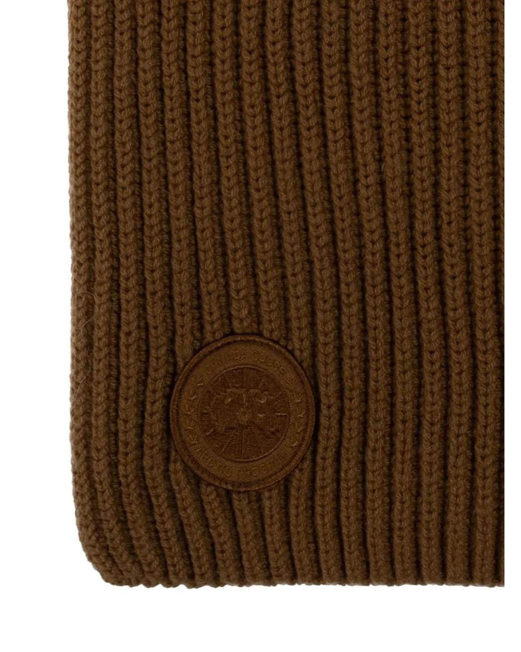 Canada Goose Brown Ribbed-Knit Logo-Patch Scarf