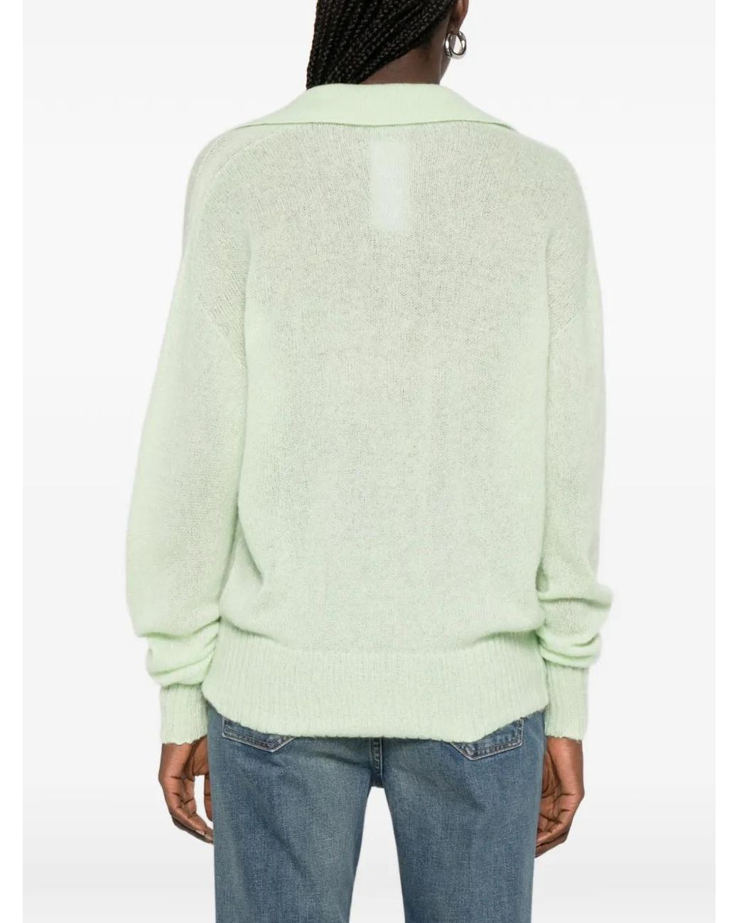 Tom Ford Green Ultrasoft Cashmere Silk Oversized Open Polo Collar Sweater