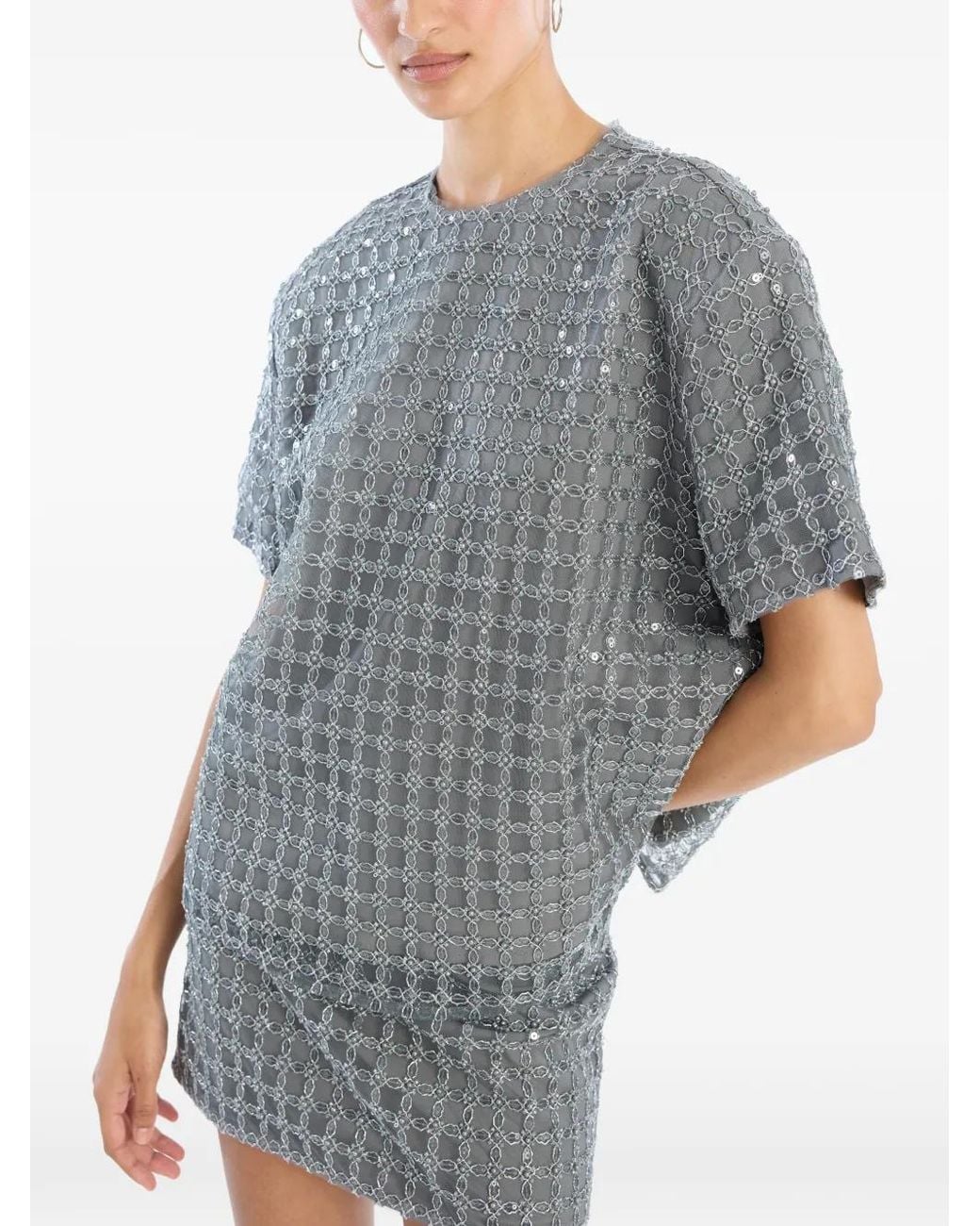 ROTATE BIRGER CHRISTENSEN Gray Beaded T-Shirt