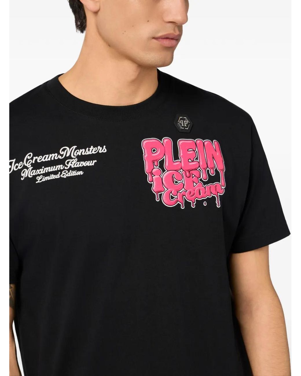 Philipp Plein Black Round Neck T-Shirt Gelato Monsters for men