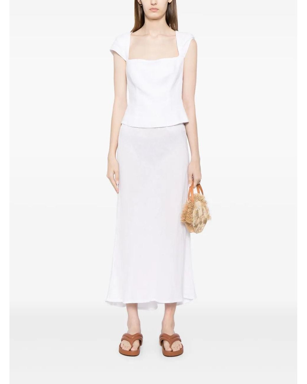 James Perse Linen Midi Skirt in White | Lyst