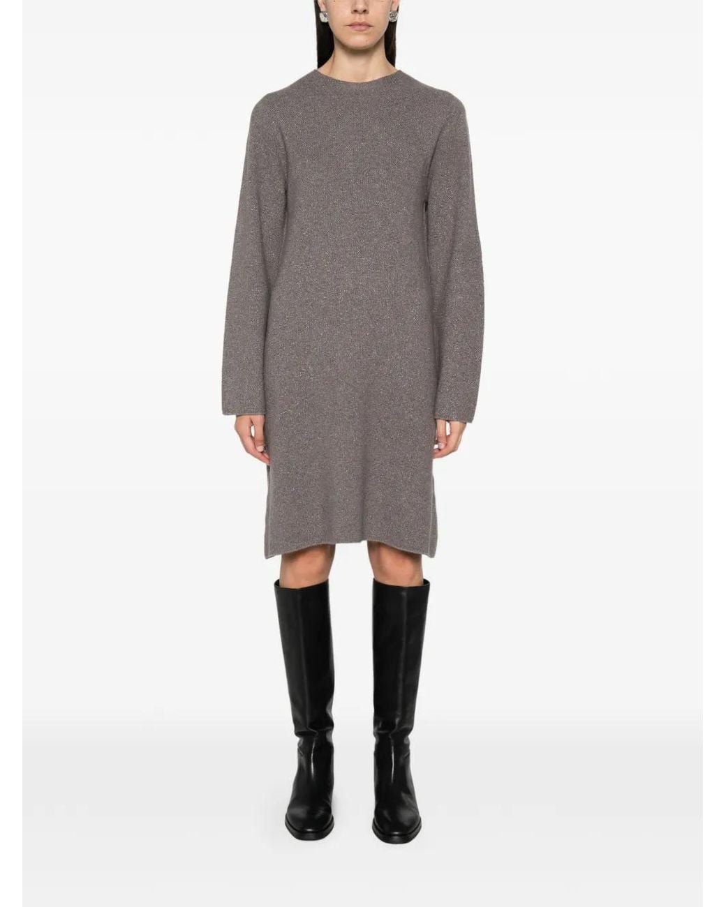 Fabiana Filippi Gray Belted Knit Mini Dress