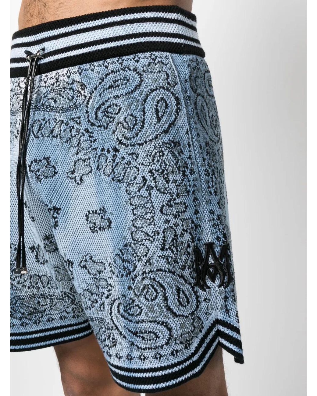 Amiri Blue Paisley-Print Embroidered-Logo Deck Shorts for men