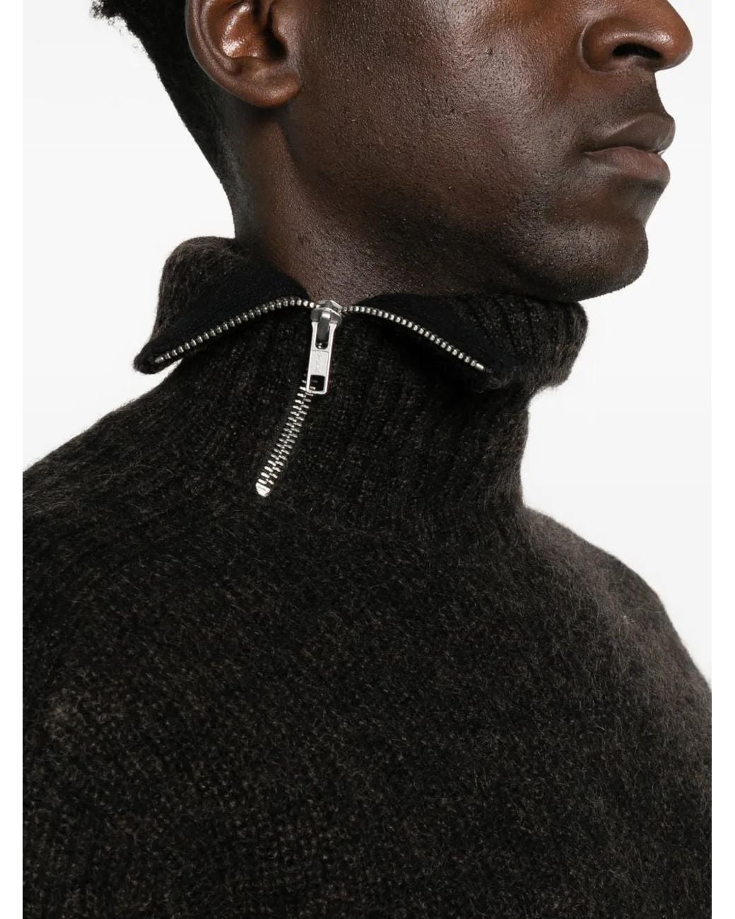 Entire studios Black Zip-Neck Ribbed Sweater for men