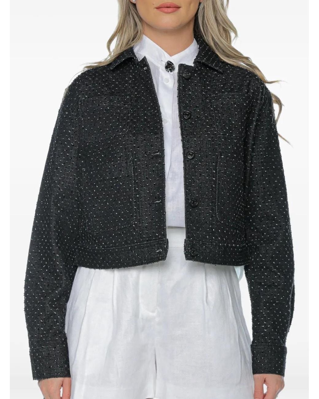 ARMANI EXCHANGE Black Rhinestone-Embellished Crop Jacket