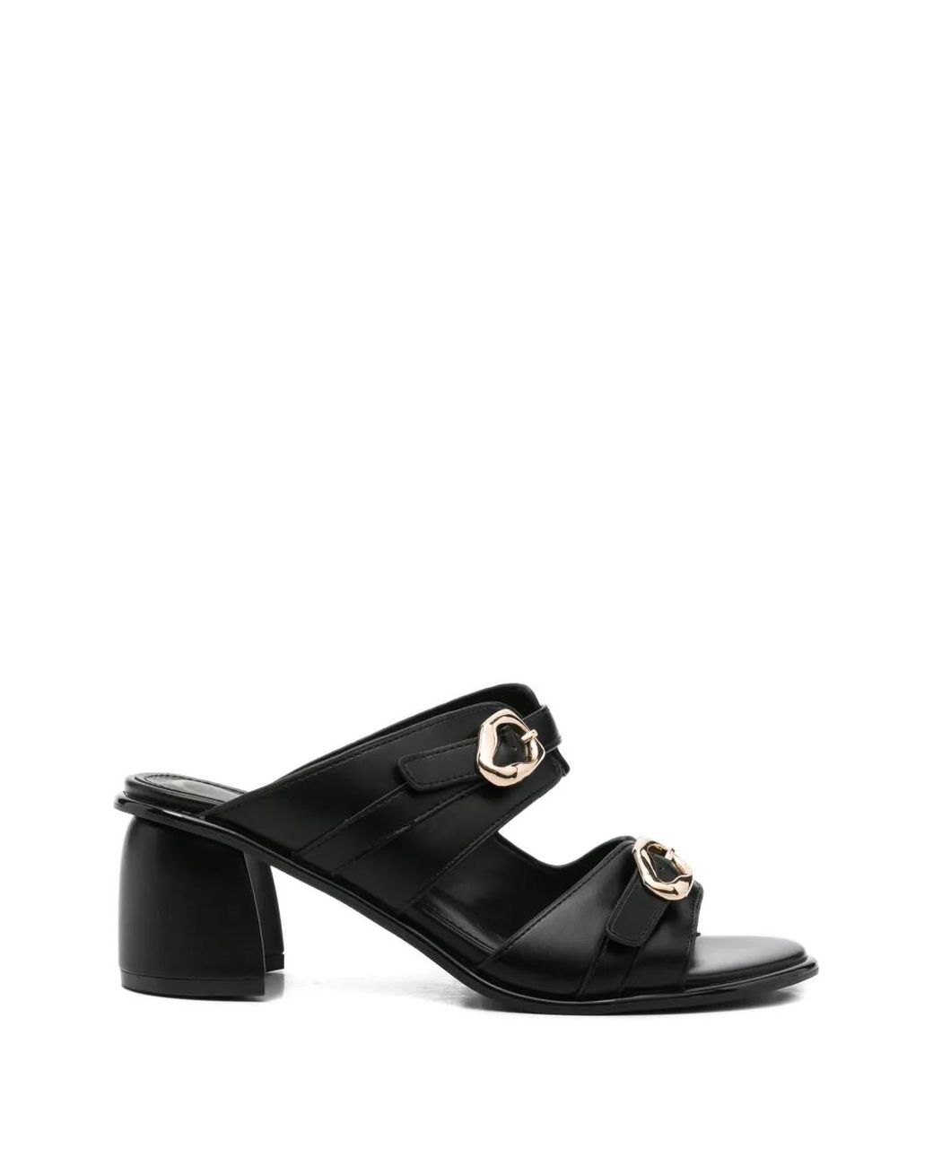 CafeNoir Black Buckle-Strap Block-Heel Sandals