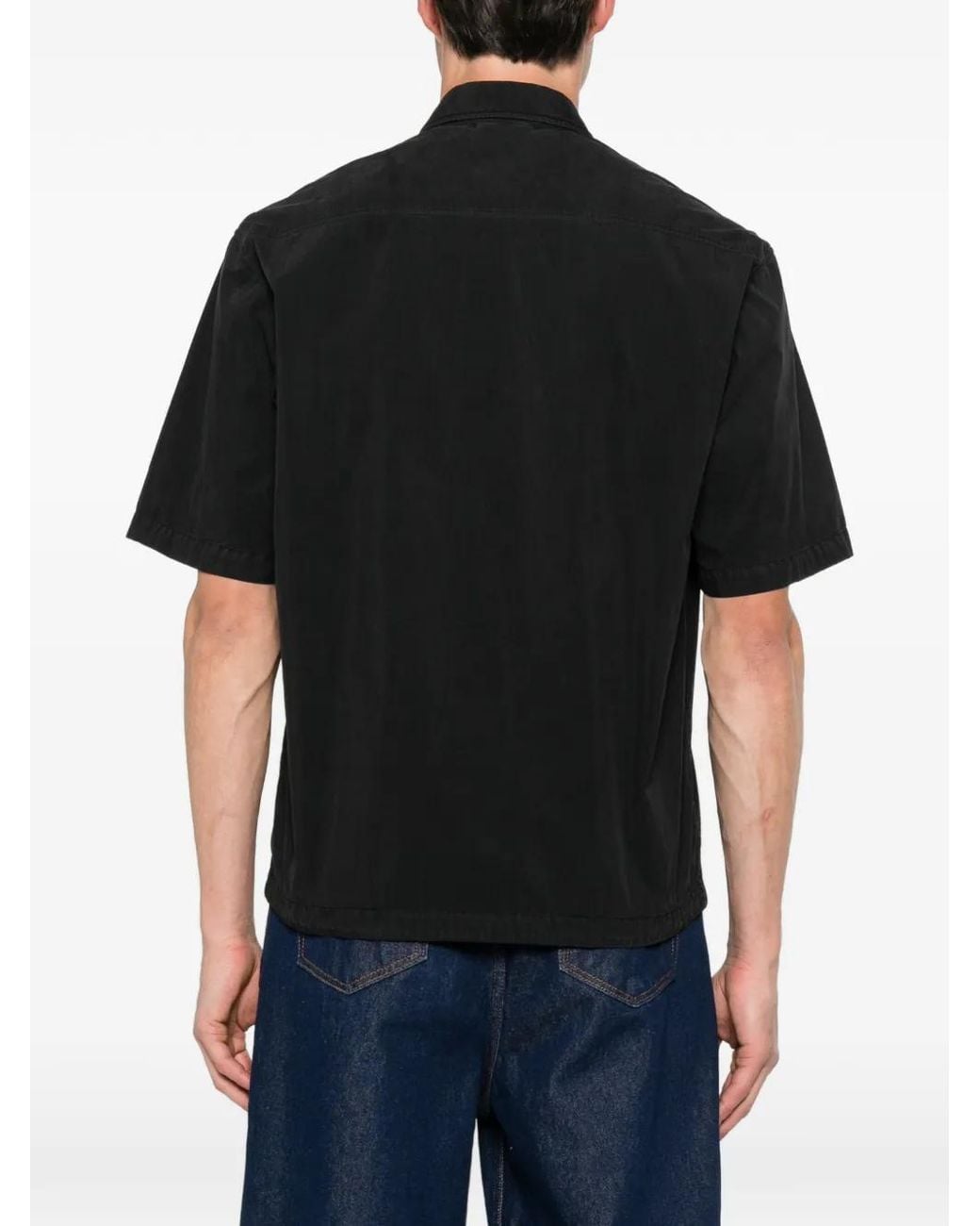 C P Company Black 50 Fili Short-Sleeve Zip Shirt for men