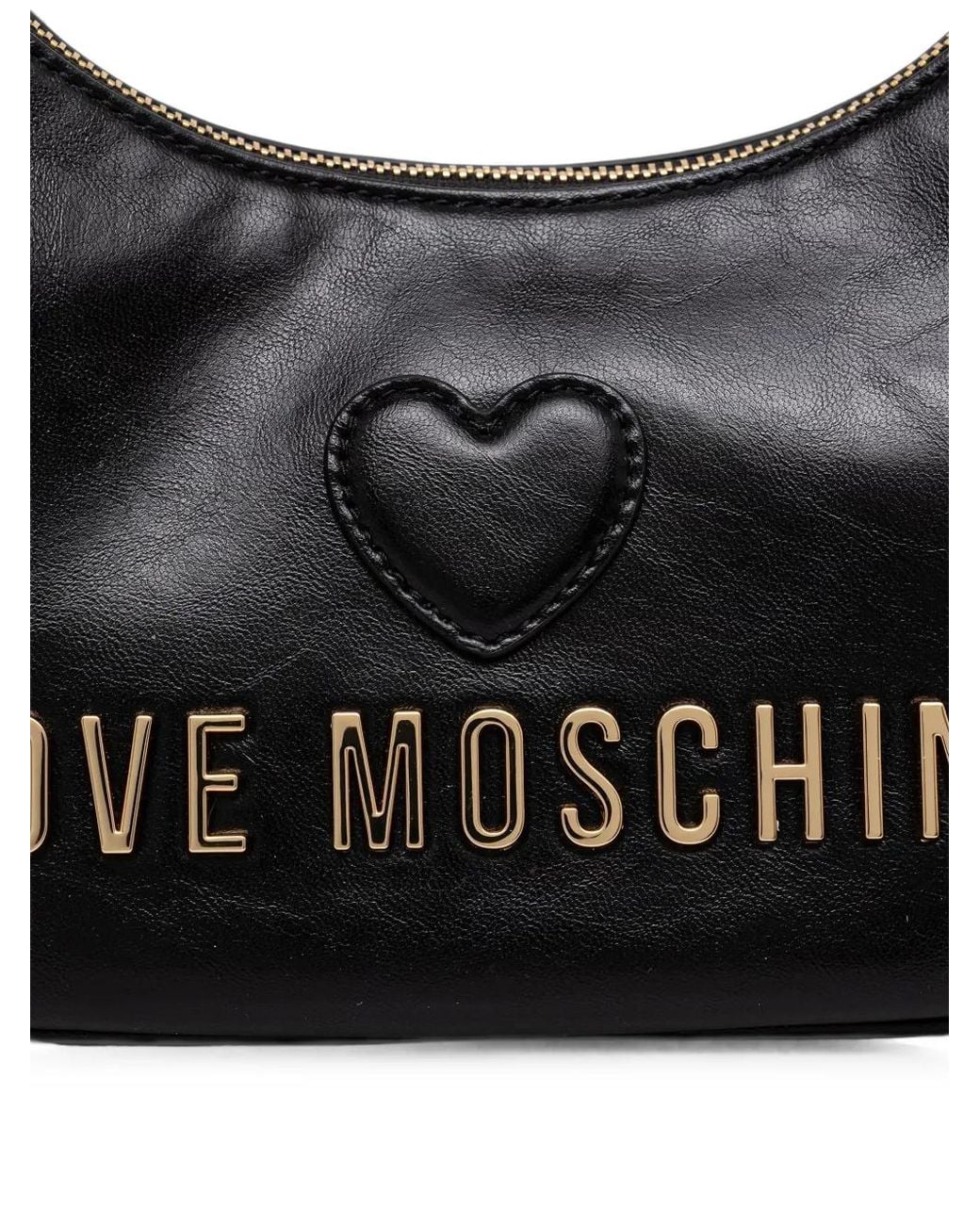 Love Moschino Black Heart-Patch Logo-Lettering Shoulder Bag
