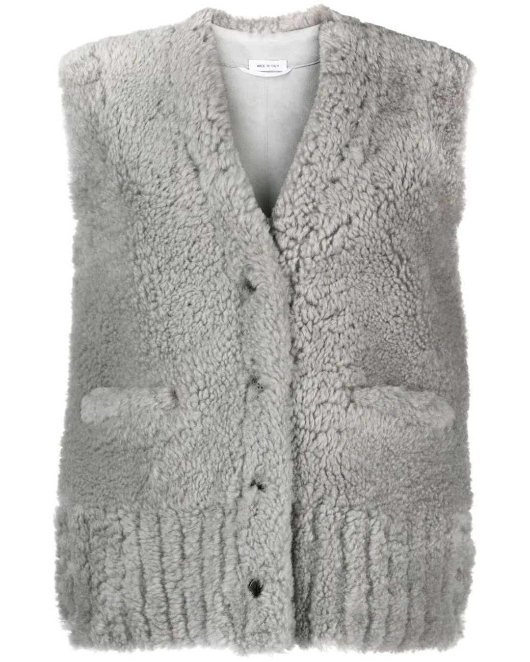 Thom Browne Gray V-Neck Shearling Gilet