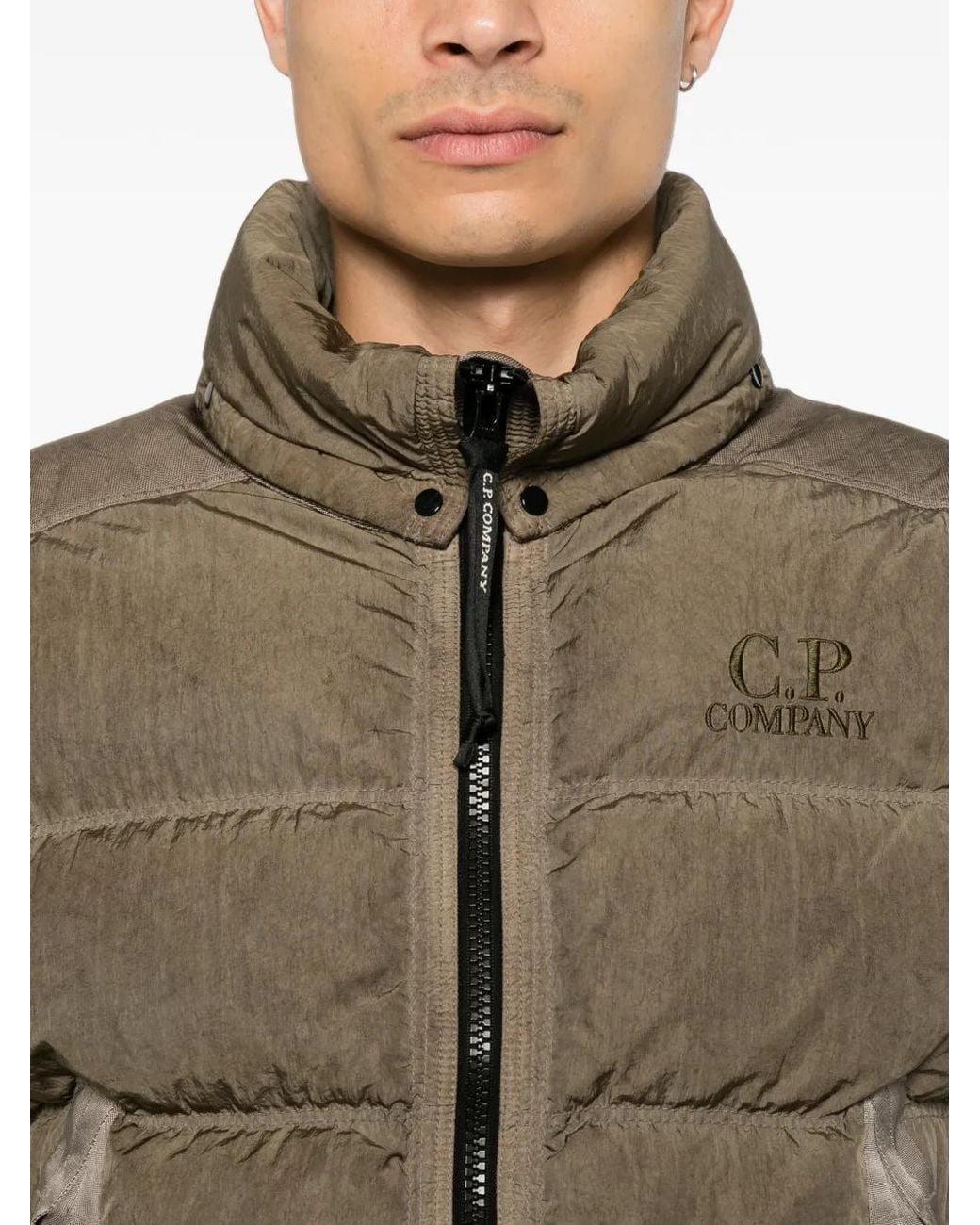C P Company Brown Eco-Chrome R Padded Panelled Gilet for men