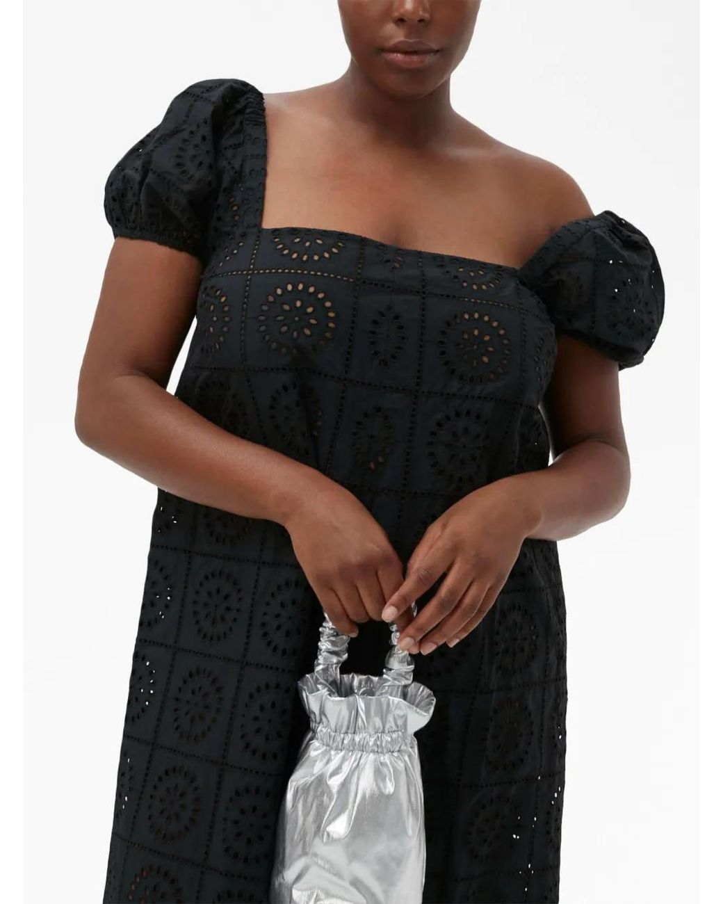 Ganni Black Broderie Anglaise Midi Dress