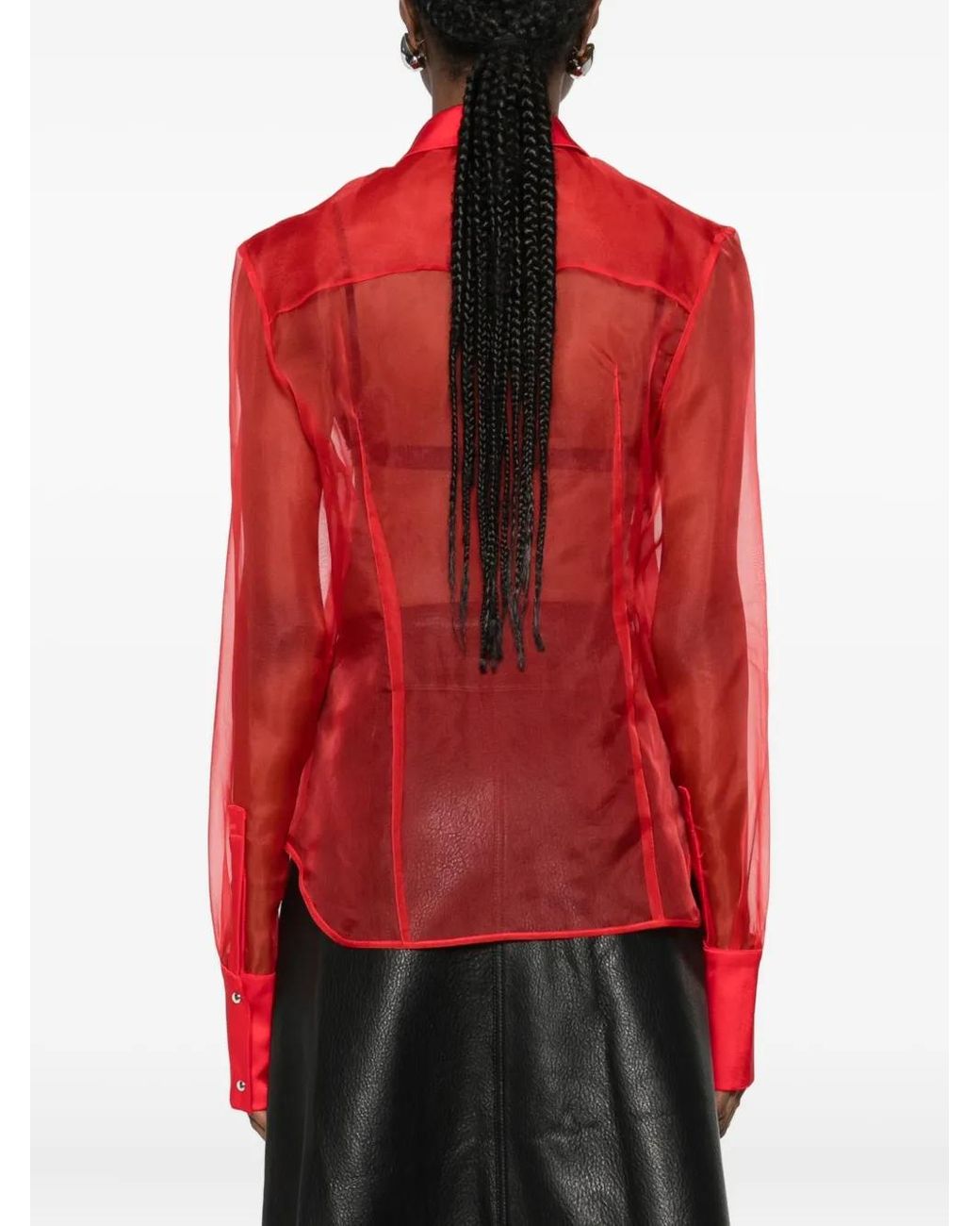 David Koma Red Semi-Sheer Panelled Shirt