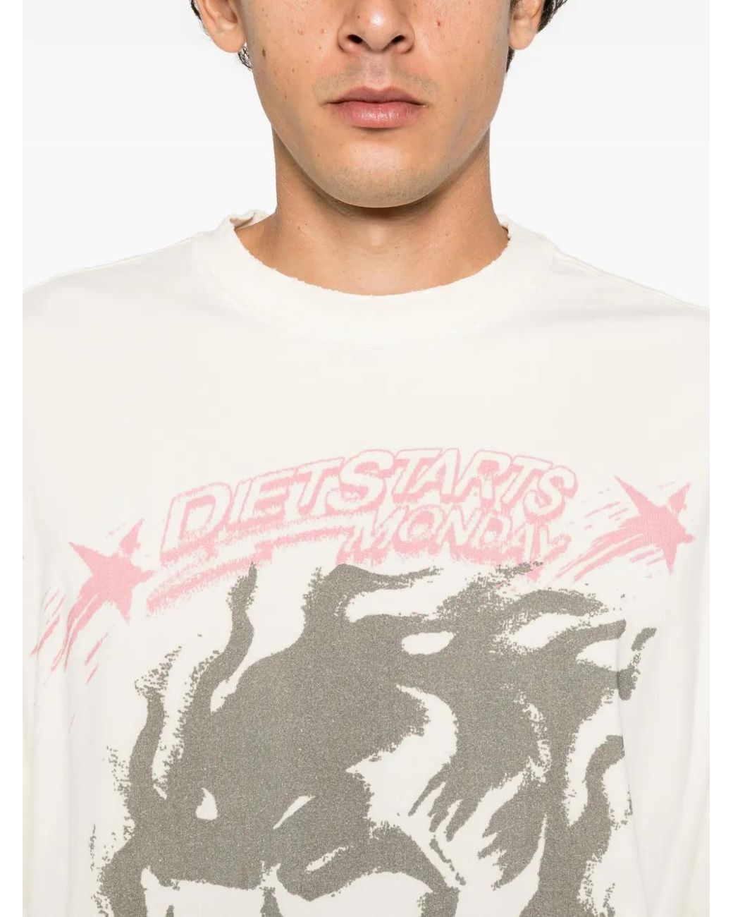 DIET STARTS MONDAY White Graphic-Print T-Shirt for men