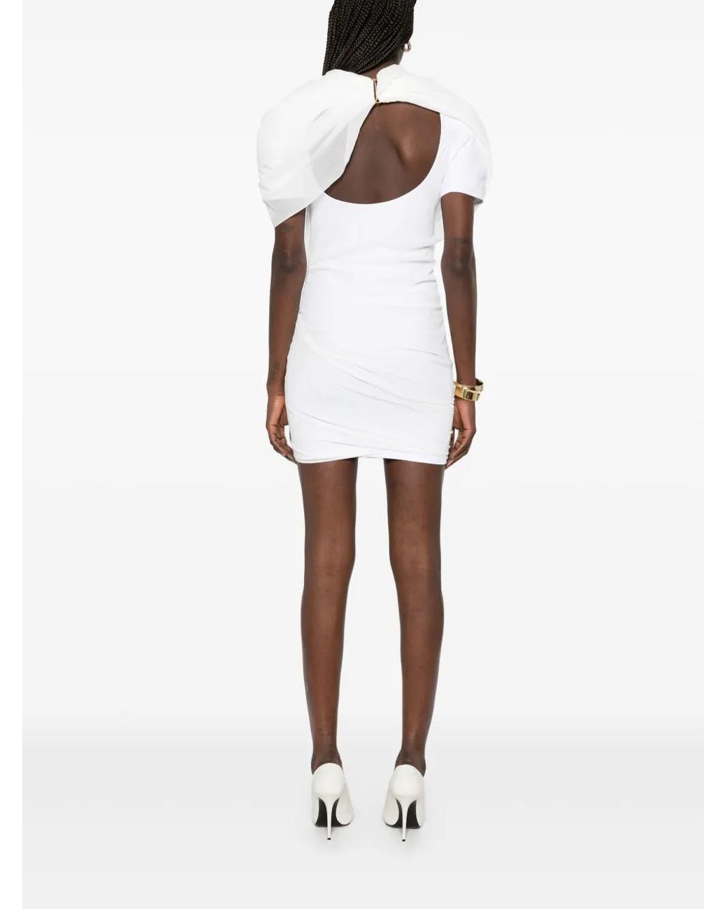 Jacquemus White Castagna Cutout Draped Chiffon Mini Dress
