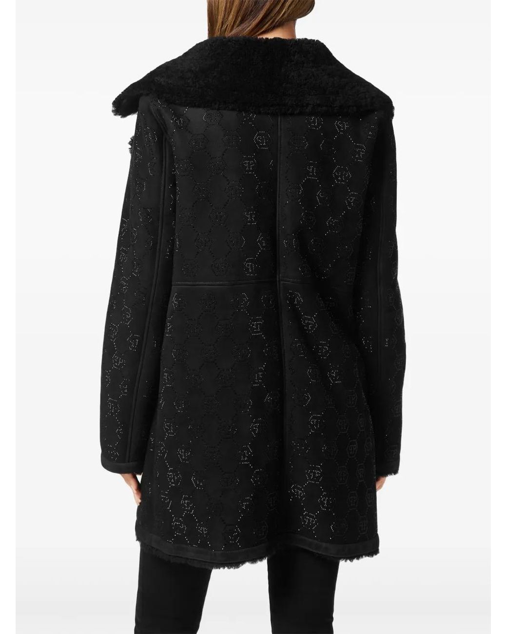 Philipp Plein Black Monogram-Pattern Coat