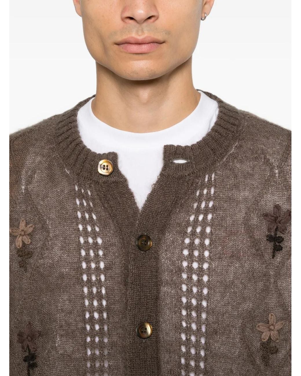 Magliano Brown Cor Flower-Embroidered Cardigan for men