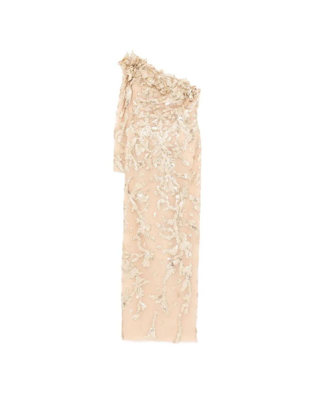Saiid Kobeisy White One-Shoulder Embroidered Tulle Dress