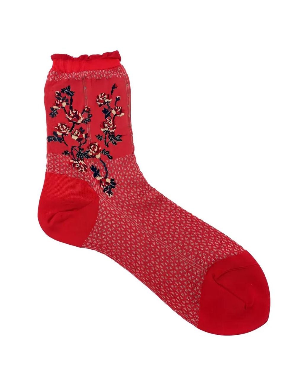 Antipast Floral-Embroidered Ruffled Socks