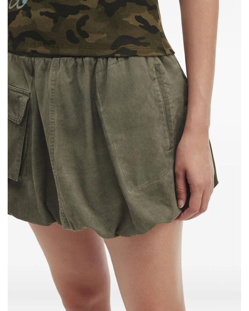 Mini Cream Elastische Mini-Rok Met Ballon in het Green