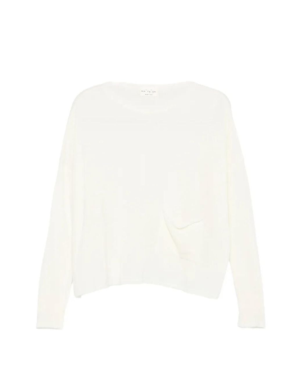 Ma'ry'ya White Flap-Pocket Drop-Shoulder Sweater
