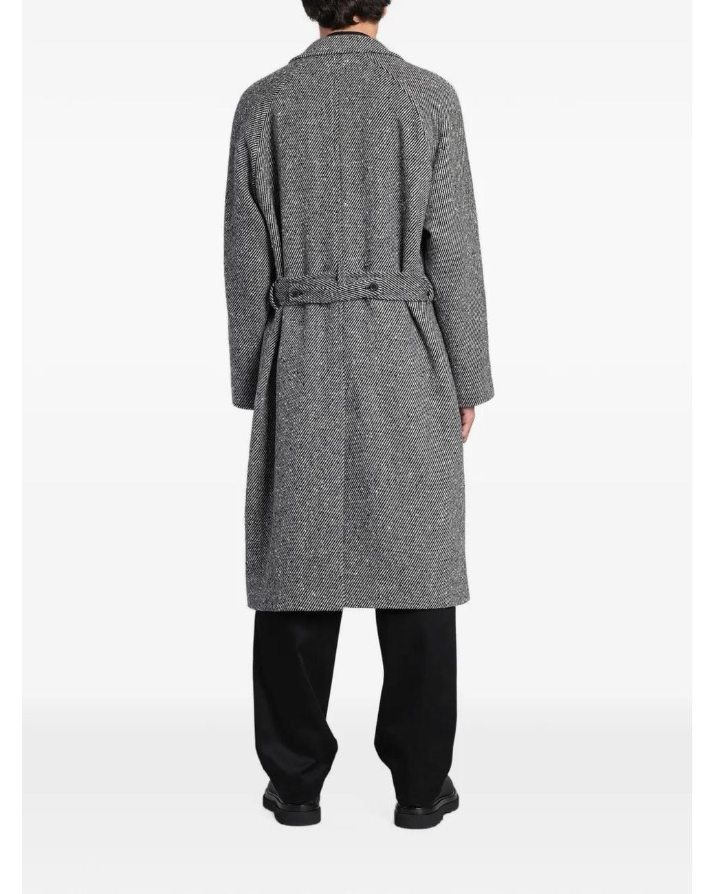 Paul Smith Gray Herringbone Belted Single-Breasted Coat for men