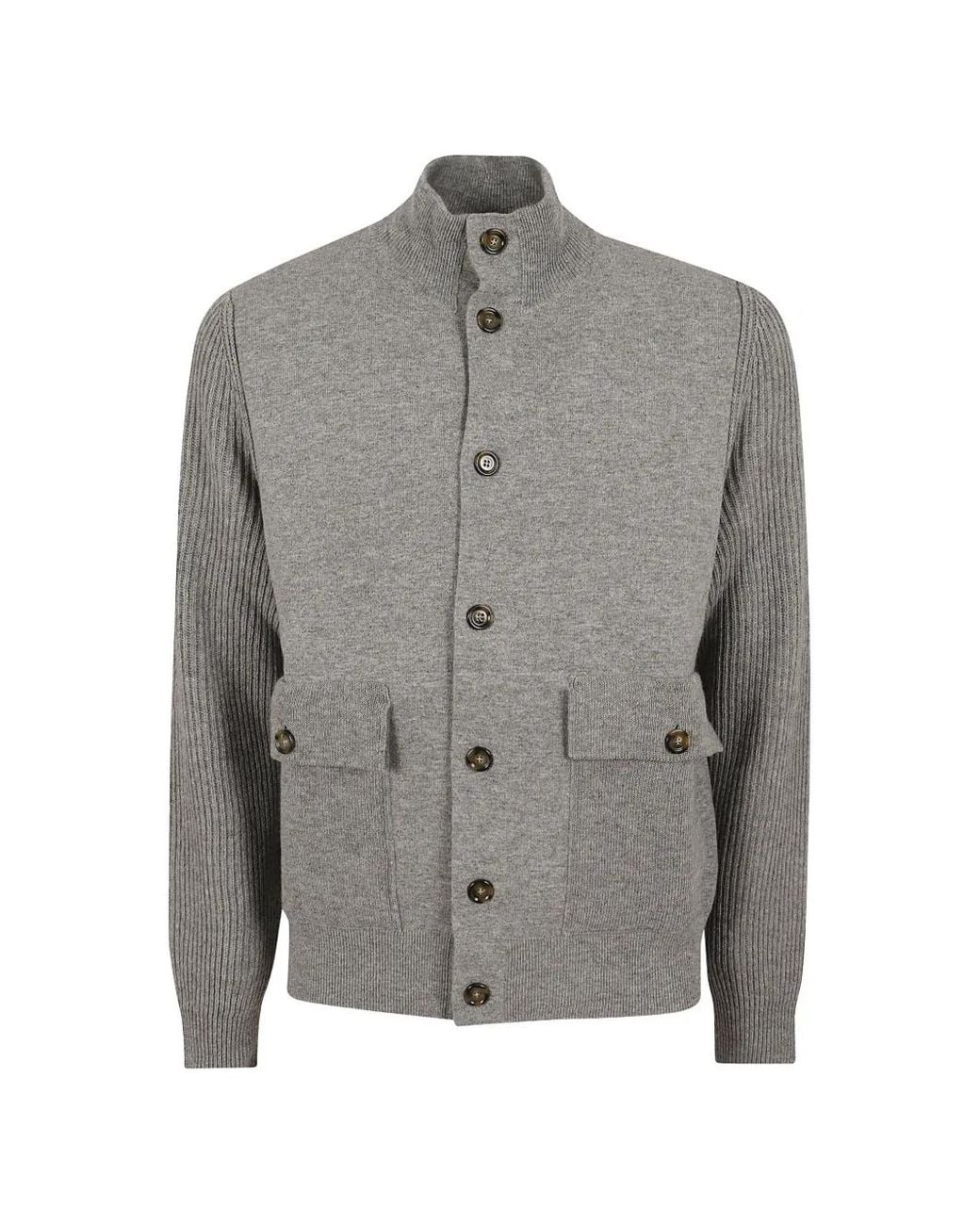 Lardini Gray Ribbed-Knit Panel Jacket for men