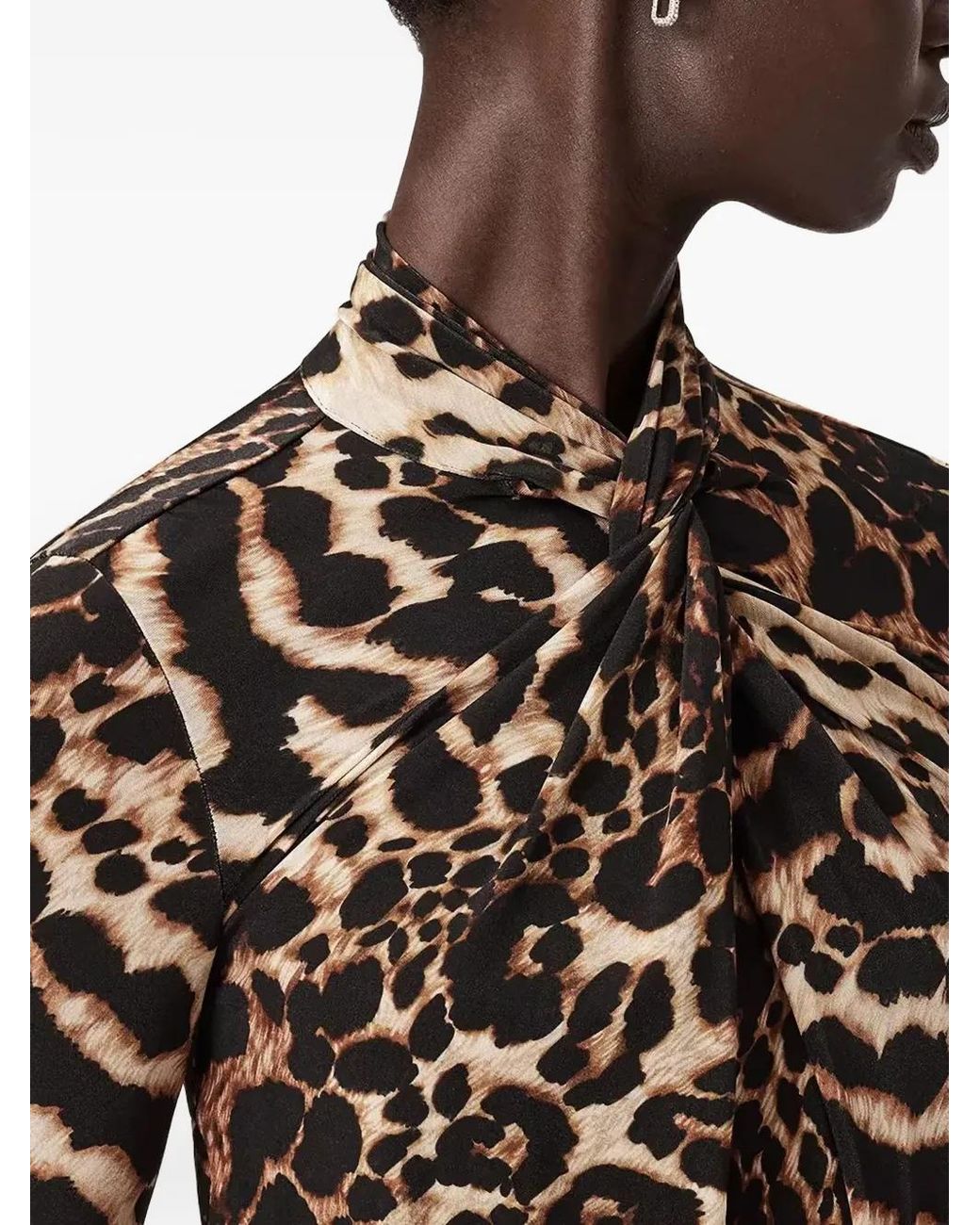 AllSaints White Mina A-Line Leopard Midi Dress