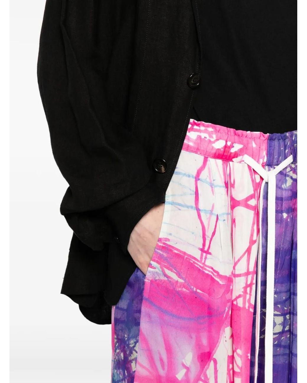 Nude:mm Pink Abstract-Print Wide-Leg Trousers for men
