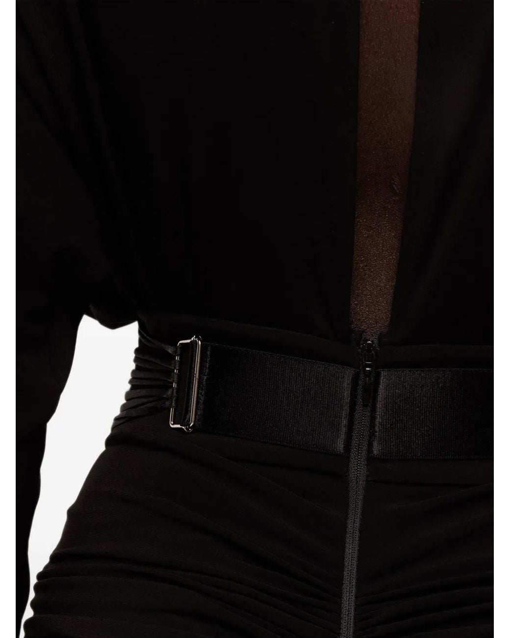Nissa Black Lace-Up Ruched Dress