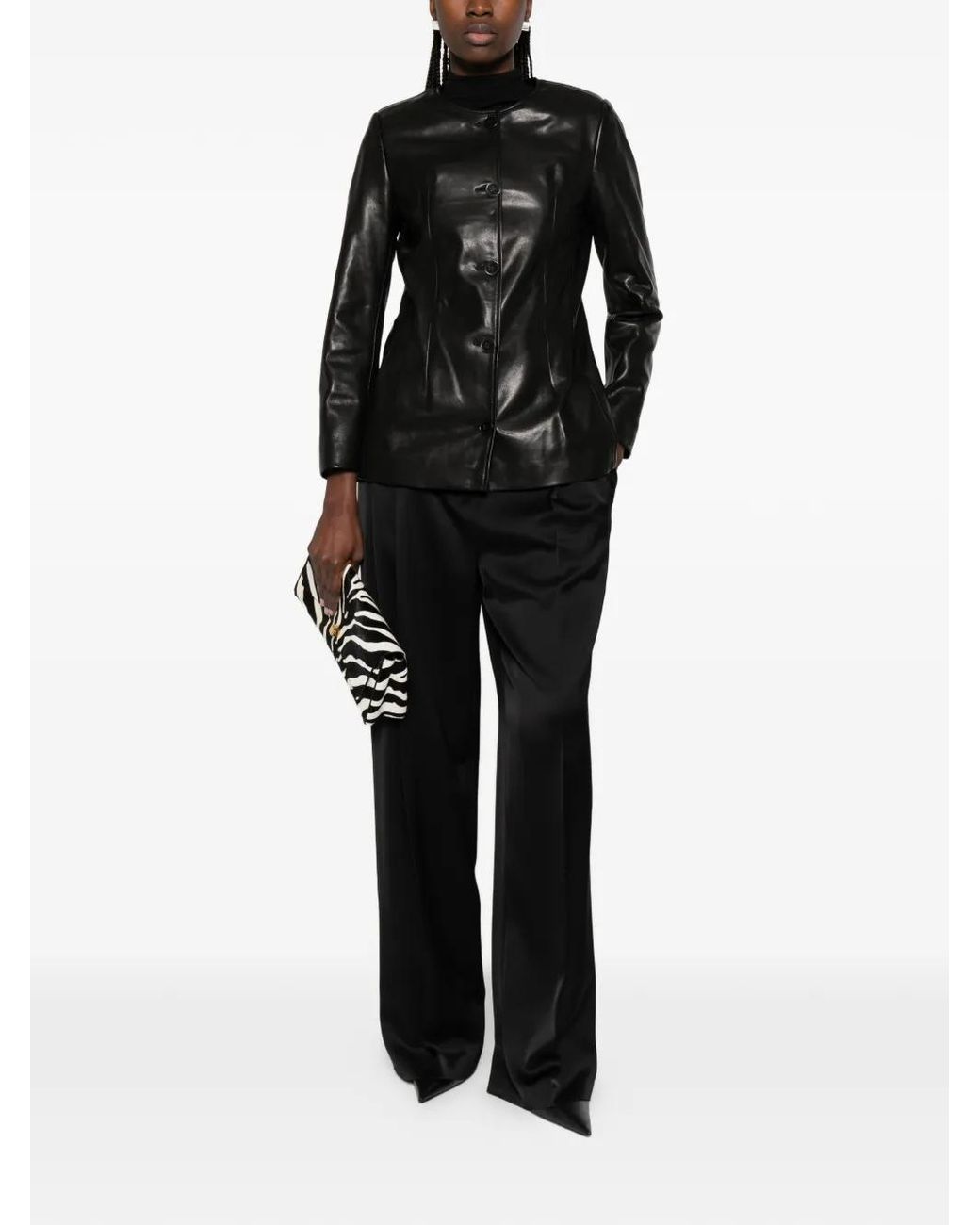 Nour Hammour Black Maud Button-Up Leather Jacket