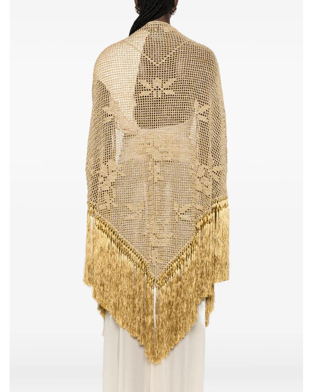 Chiara Is White Scialle Mantella Rosa Fringed-Trim Poncho
