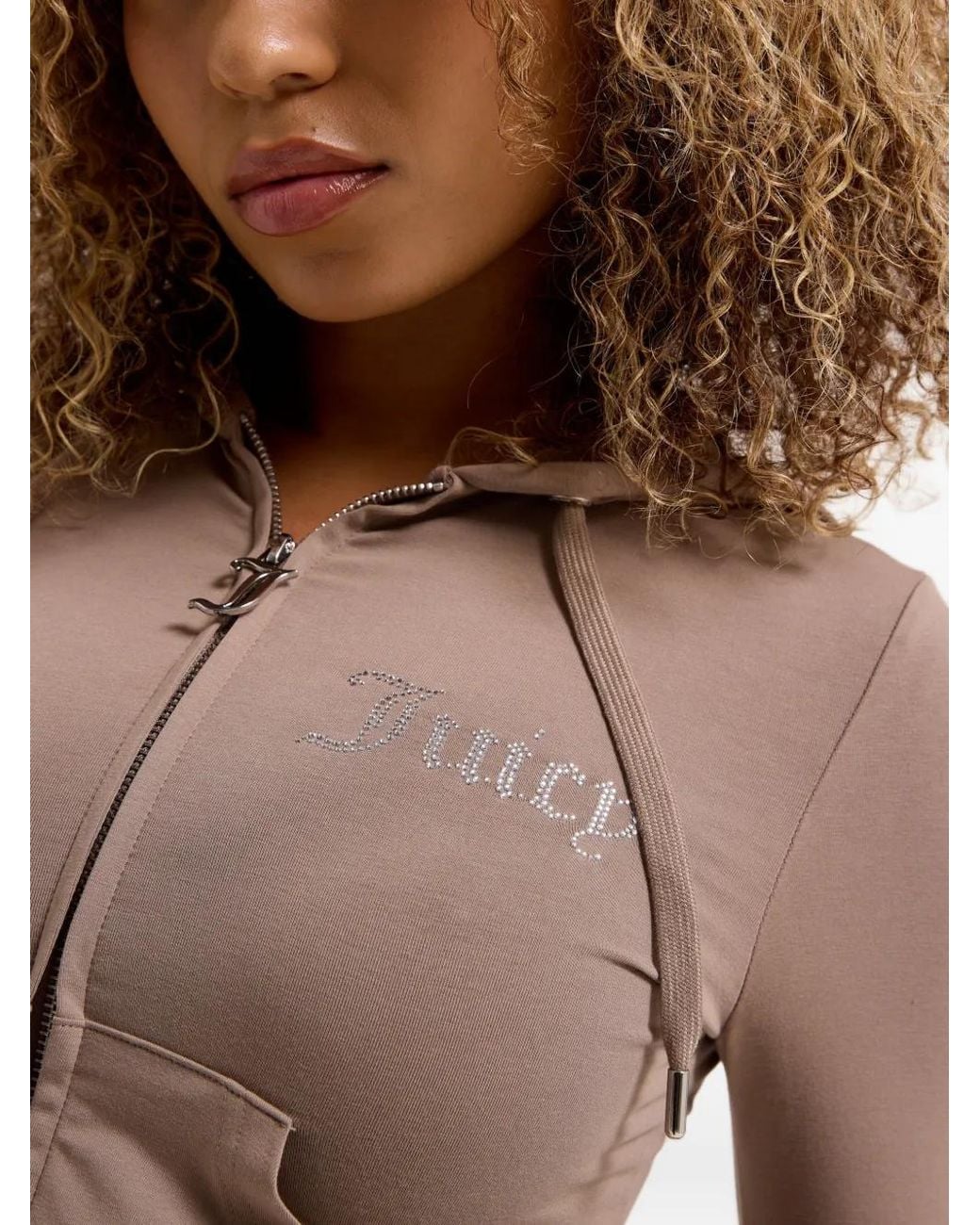 Juicy Couture Pink Diamanté-Logo Zip-Through Hoodie