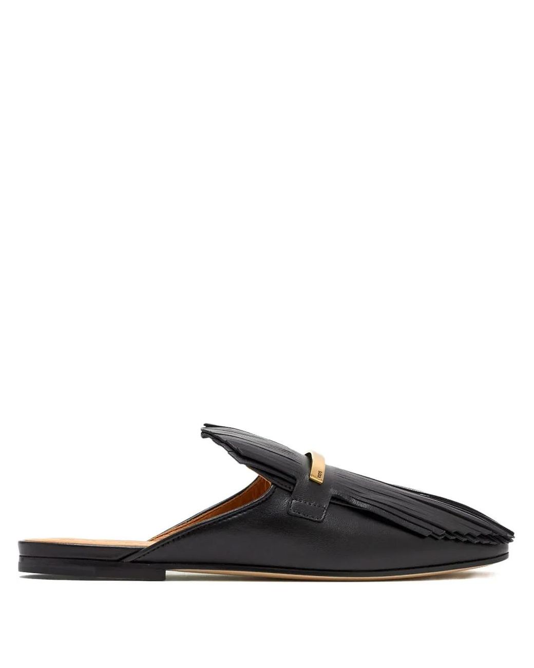 Tod's Black Fringed Leather Mules