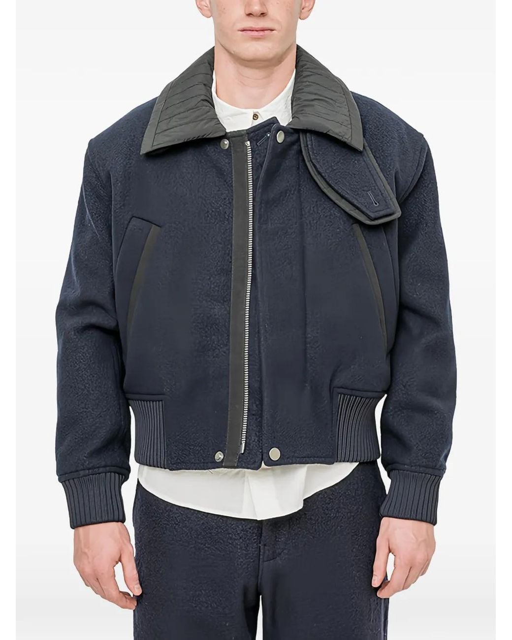 Craig Green Blue Quilted-Collar Wool Flight Jacket for men