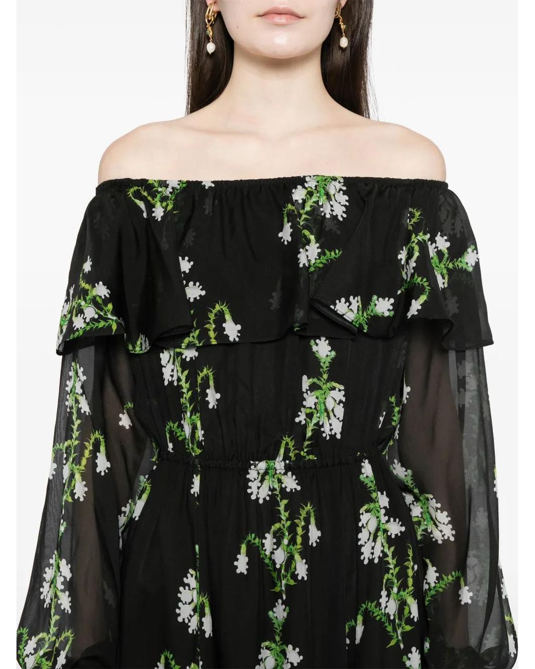 Cynthia Rowley Black Off-Shoulder Silk Maxi Dress