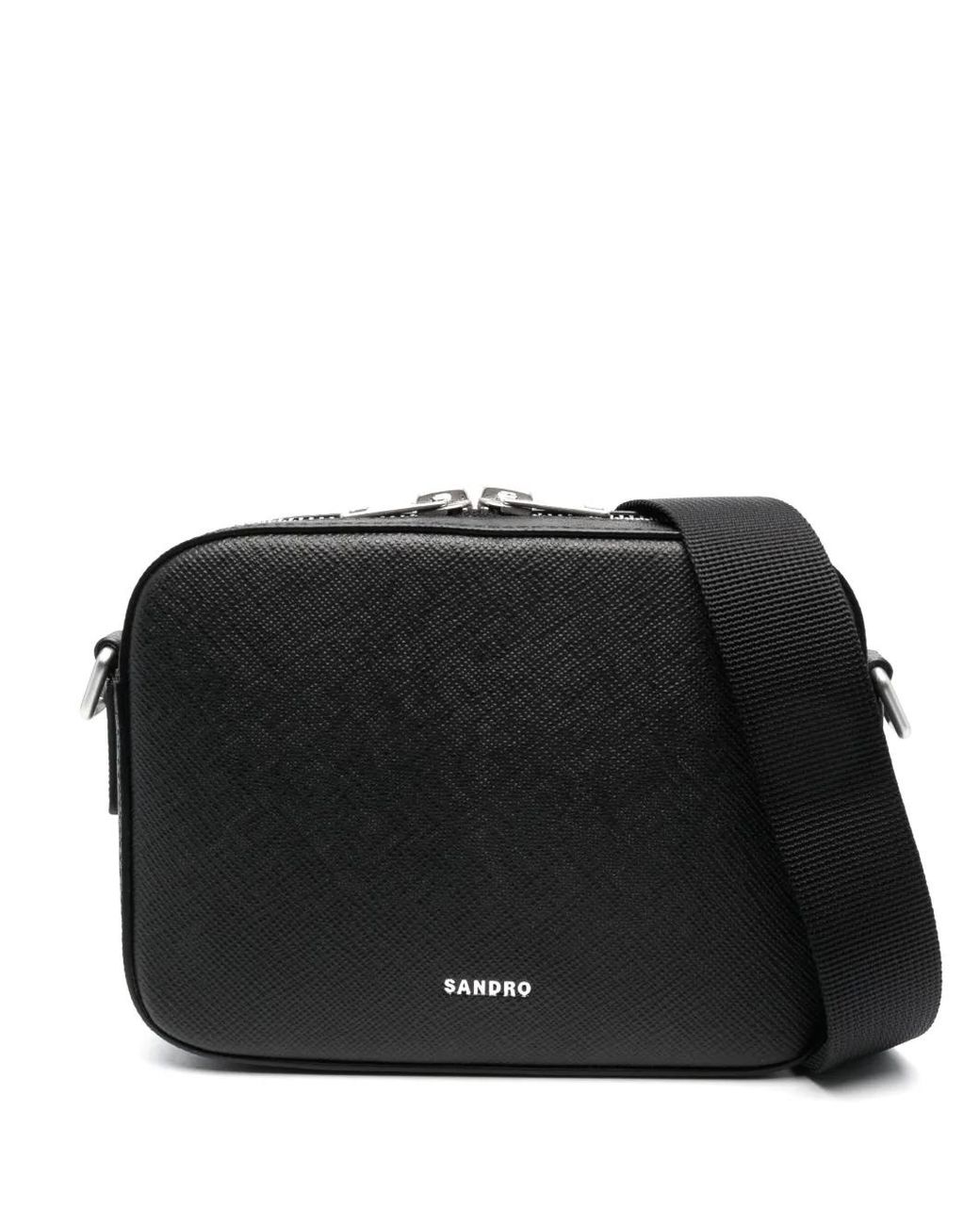 Sandro Black Small Reconstituted Leather Bag for men