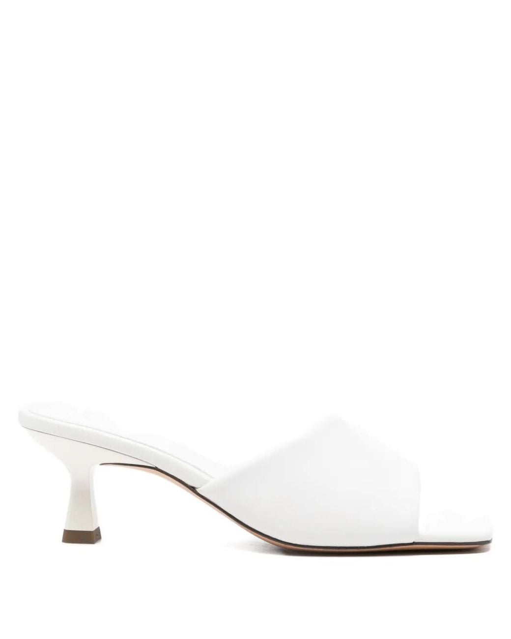 Sandro White Smooth Leather Heeled Mules