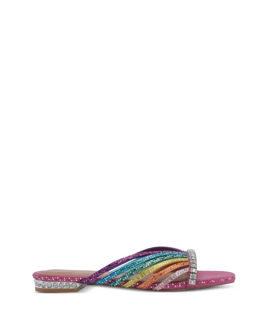 Kurt Geiger White Crystal Strap Flat Mules