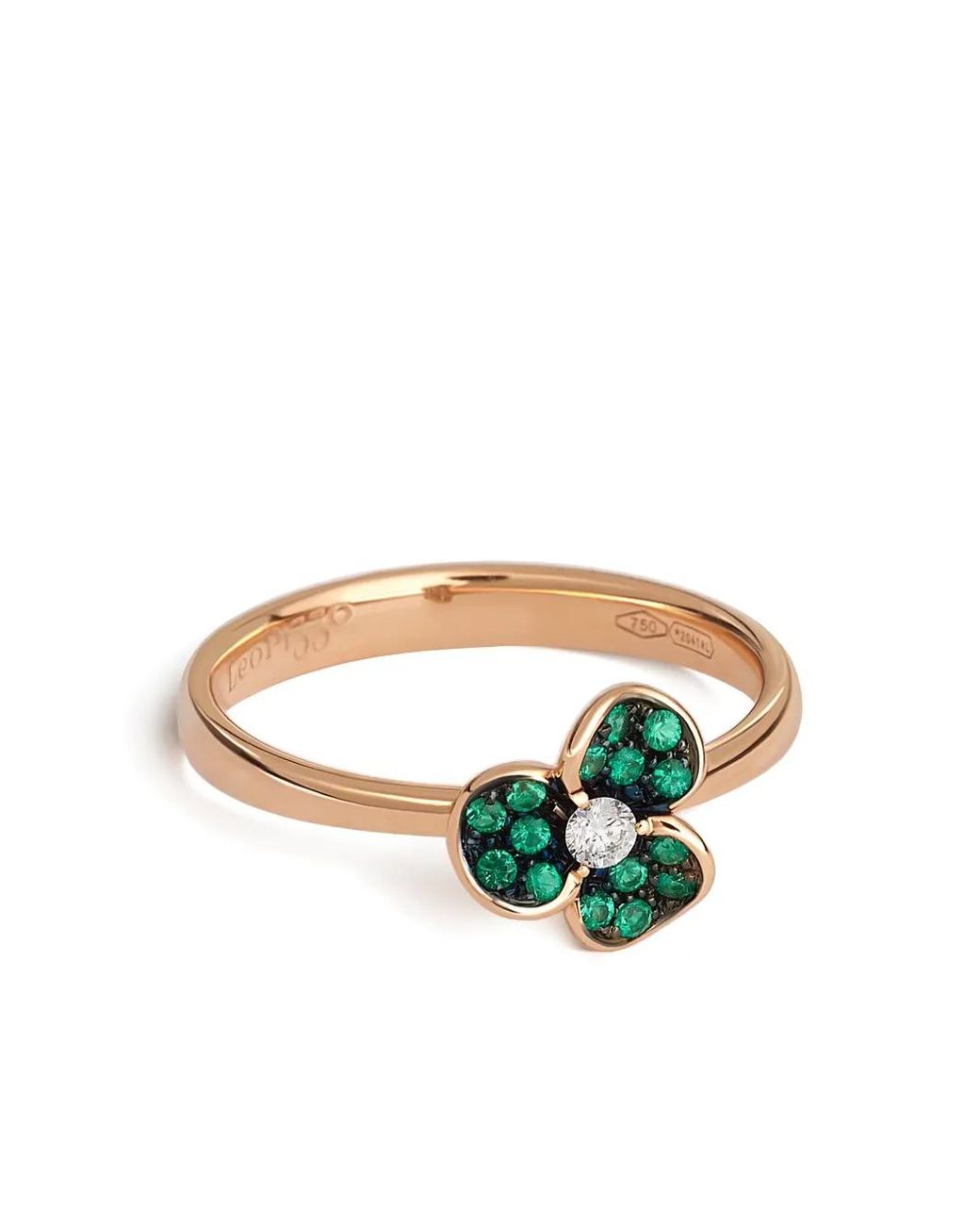 Leo Pizzo Pink 18K Rose Candy Flora Emerald And Diamond Ring