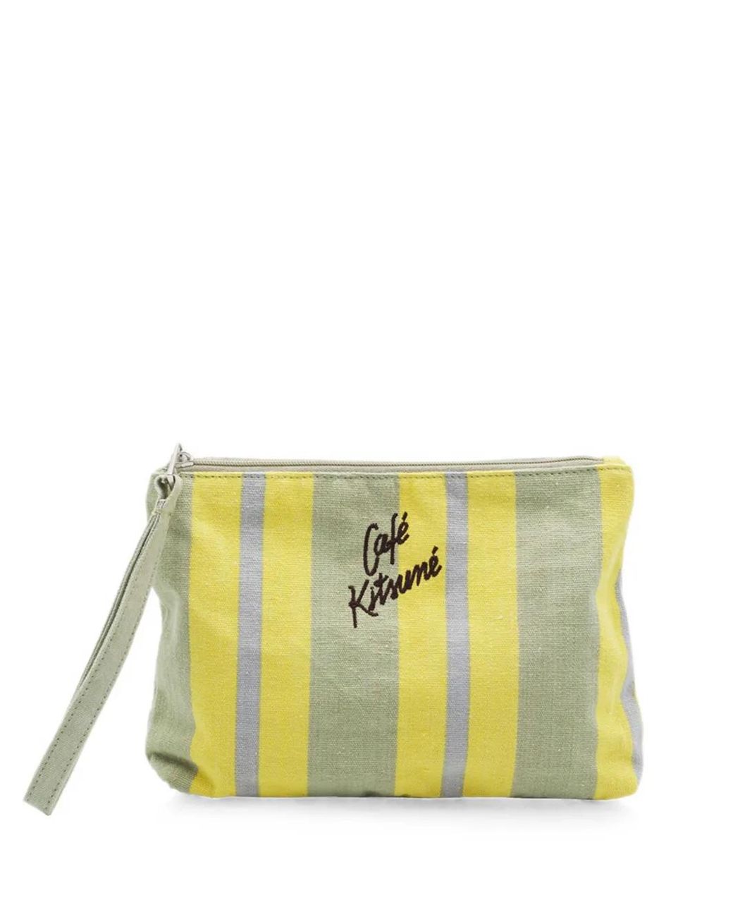 Café Kitsuné Yellow Striped Logo-Embroidered Clutch Bag