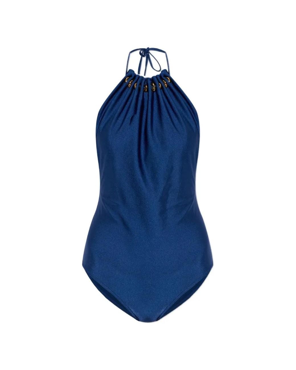 Zimmermann Blue Aster Embellished Halterneck Swimsuit