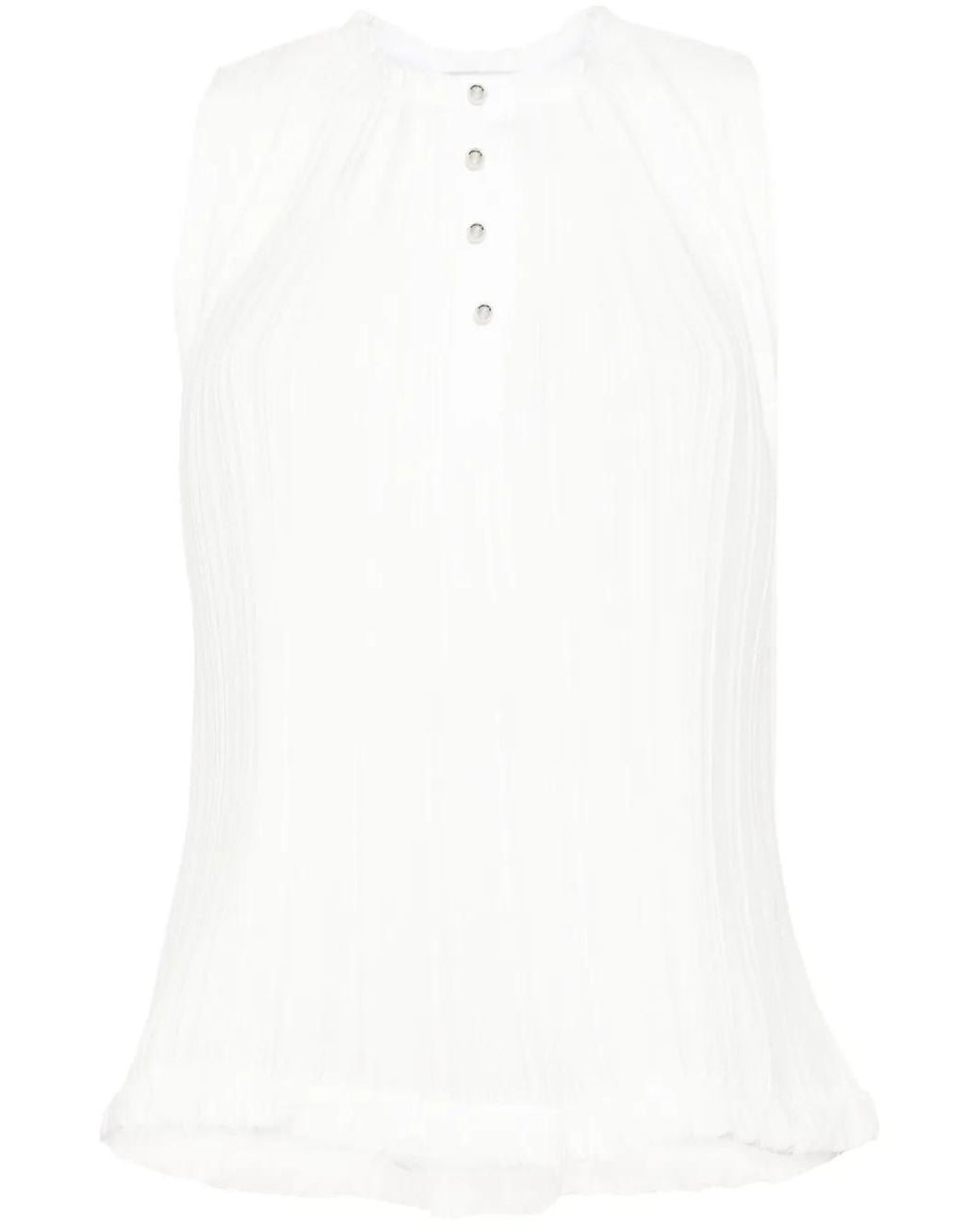 Lanvin White Pleated Sleeveless Top