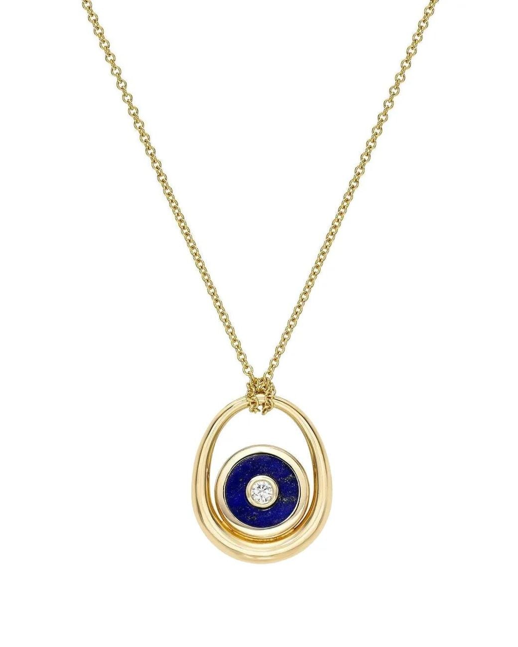 Retrouvai Metallic Compass Lapis And Diamond Necklace