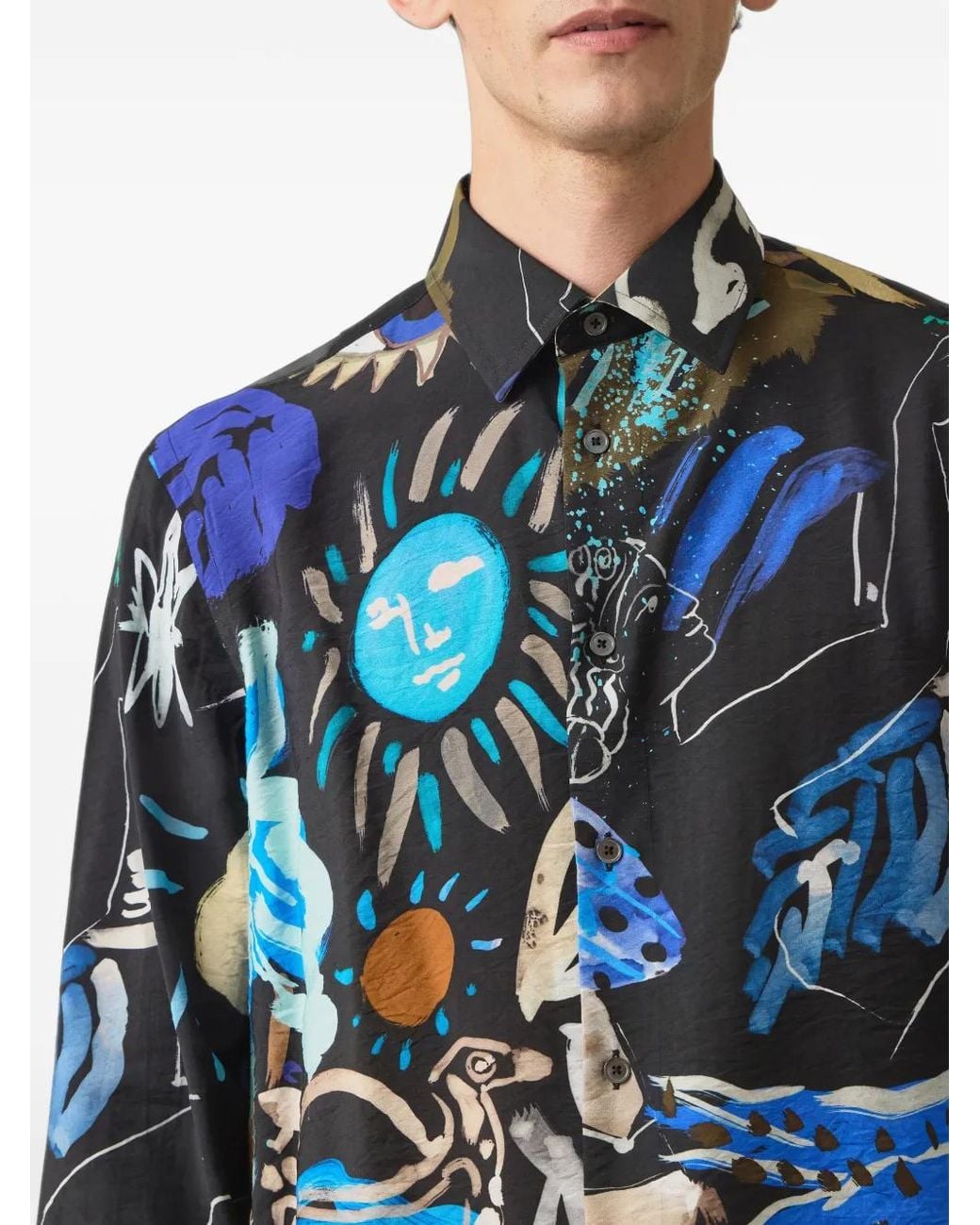 Paul Smith Blue 'Ink Works' Print Viscose-Blend Shirt for men